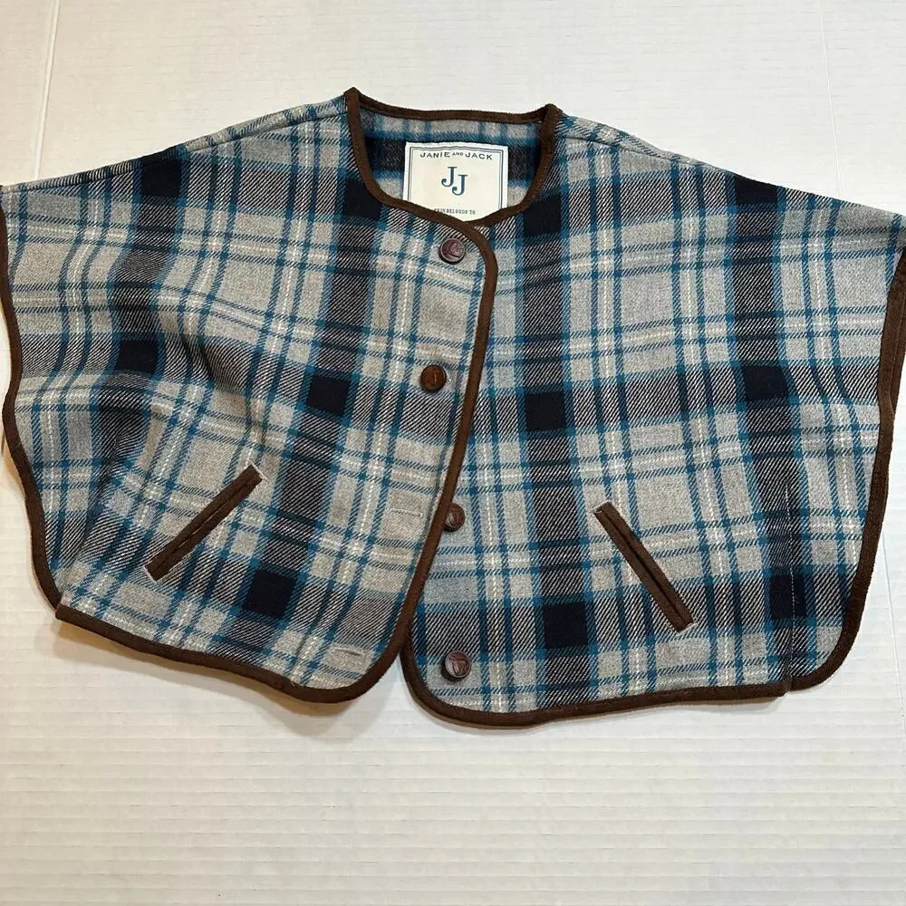 Janie and Jack Girl's Grey Plaid Riding Cape sz 6-12 months Equestrian